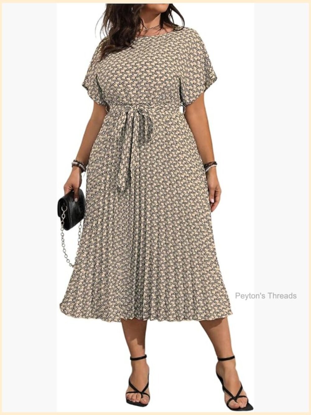 Plus Size Midi Dress with Dolman Sleeve Pleated A-Line Work Dress